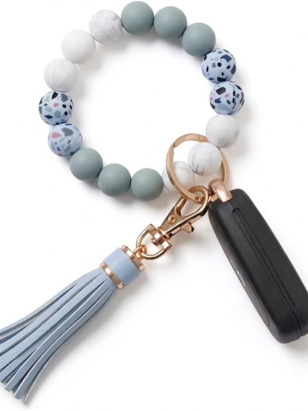 Key Ring Bracelet Car Keychain Holder Wristlet Silicone Women Beaded Bangle Chai